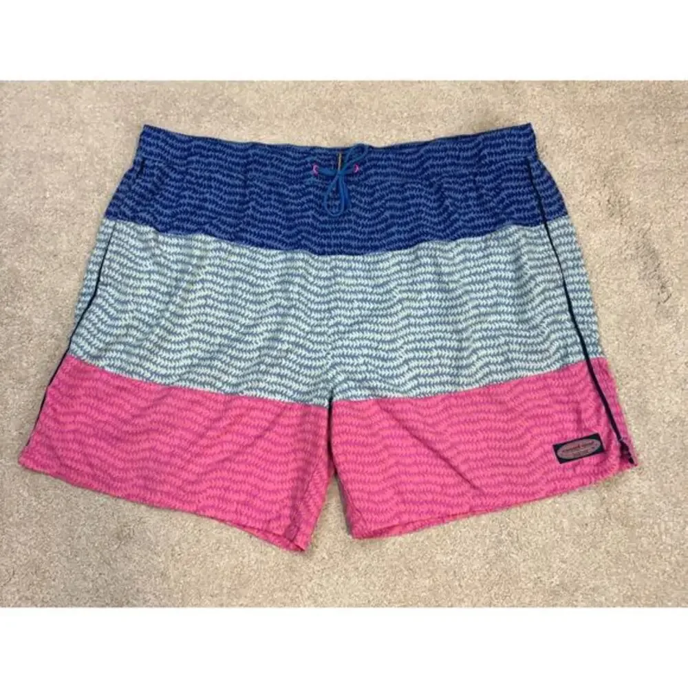 Vineyard Vines Men's Printed Chappy Trunks Wavy Tails 3-Color Stripe Size 2XL